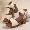 Foreign trade large size waterproof table sandals women's buckle thick heel sandals women's European and American style retro solid color one-word