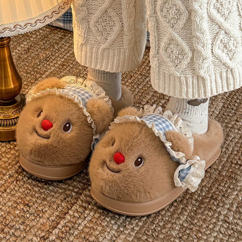 Cotton slippers cute bear autumn and winter home plush warm thick bottom student cotton mop outside wear
