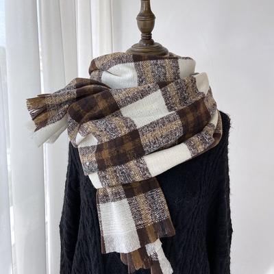 Karierter Schal Damen Winter Neuer Vielseitiger Retro-Temperamentschal, Kaschmirimitat, Warmer Studentschal Mit Zweifachem Verwendungszweck