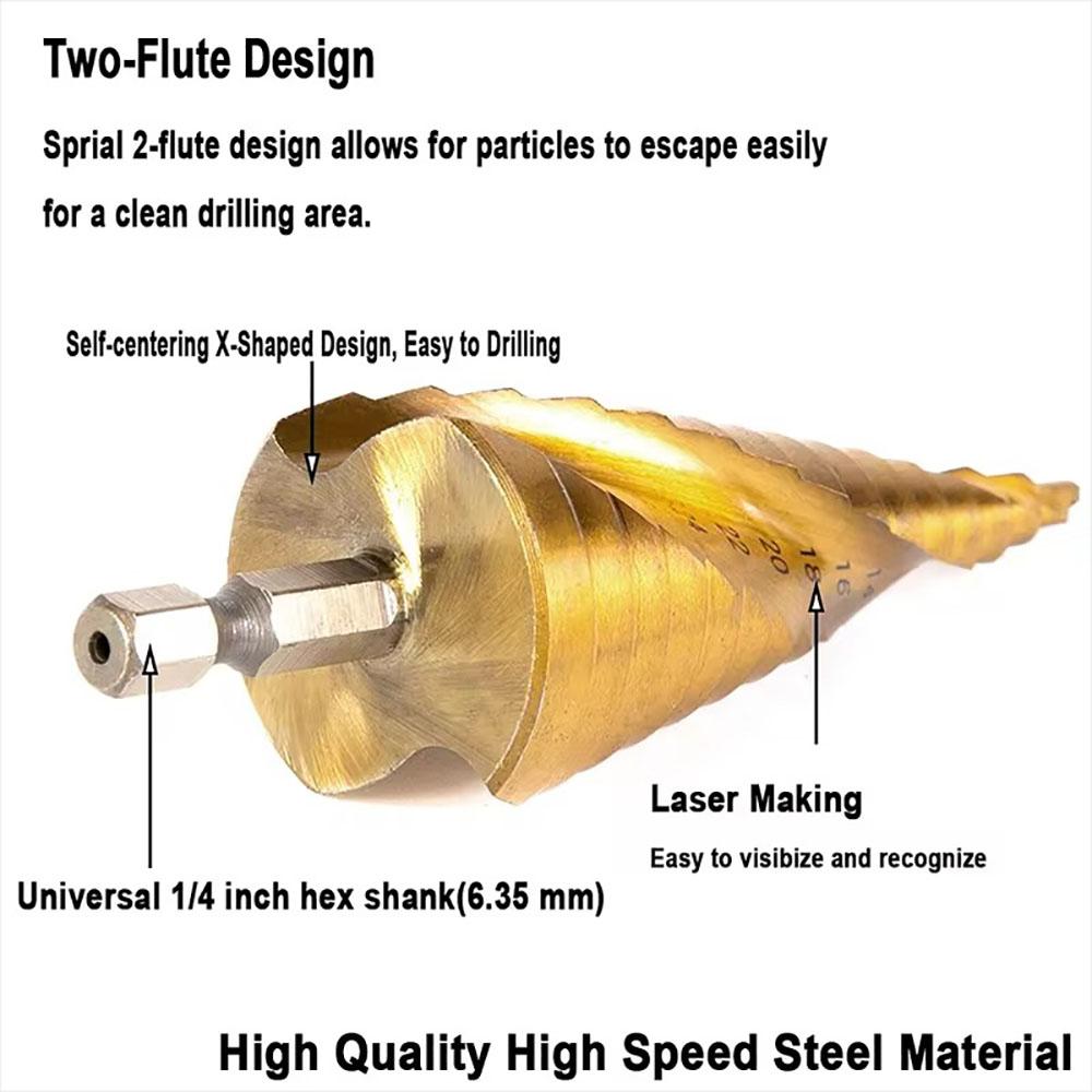 4-32mm/4-20mm/4-12mm HSS Titanium Coated Stepped Drill, Conical Drilling Tool Cutting Wood Holes and High Speed Steel Metal