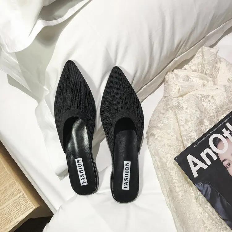 New Women's Summer Mules Fashion Female Flipflop Yellow Office Slippers Flat Sandals Women Spring Slides Shoes 43 Woven Slippers