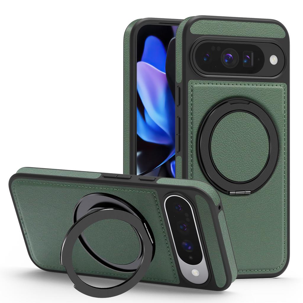 For Google Pixel 10 Pro/Pixel 10 Case with Ring Kickstand Magnetic Case PU Leather Back Cover