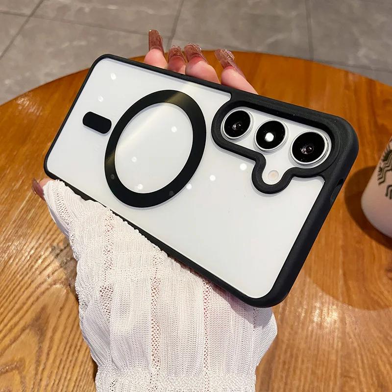 Luxury Magsafe Wireless Charge Case for Samsung Galaxy S25 Edge S22 S23 Plus S24 Ultra FE Clear Colour Magnetic Bumper Cover
