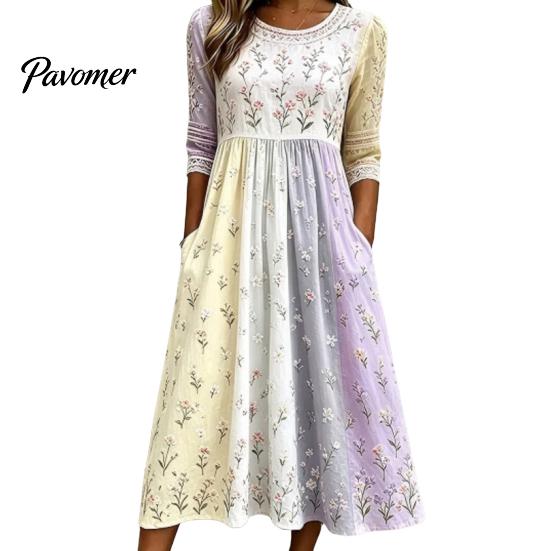 Fashionable Vacation Dresses for Ladies Long Sleeve Floral Dress, Women Cottagecore Waist Cinching Casual Autumn with Sleeves Midi Dress Street Party