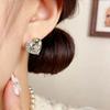 Elegant French Zirconia Heart Stud Earrings for Women - Versatile Light Luxury Fashion