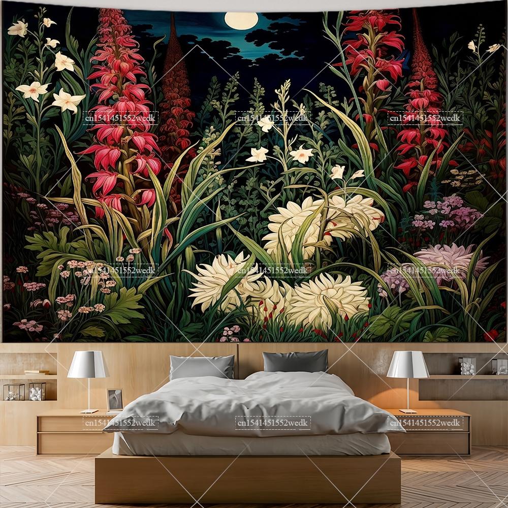 Wildflowers Tapestry Wall Hanging Garden Floral Botanical Tapestries Room Deocr Red Poppies Scenery Photography Background Cloth