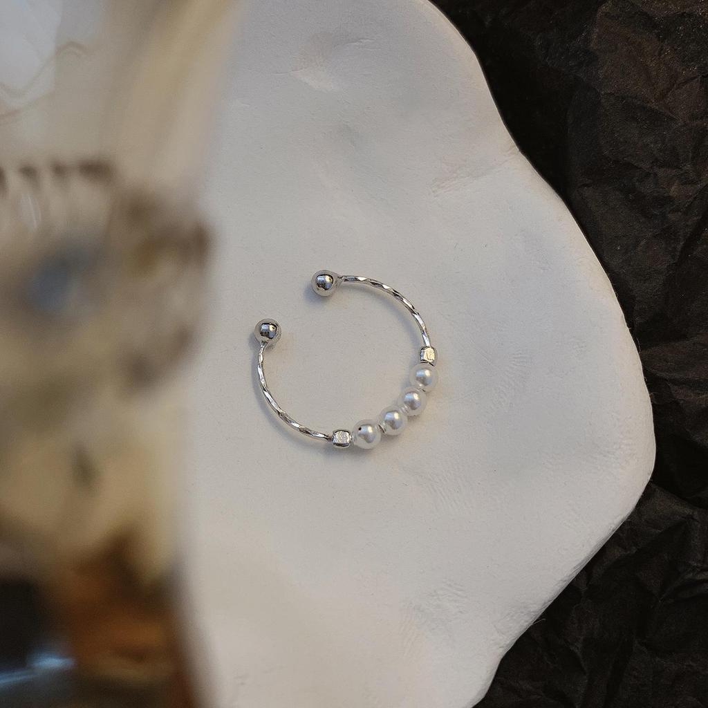 Trendy Japanese-Korean Faux Pearl 925 Silver Open Ring - Retro, Simple Design for Women