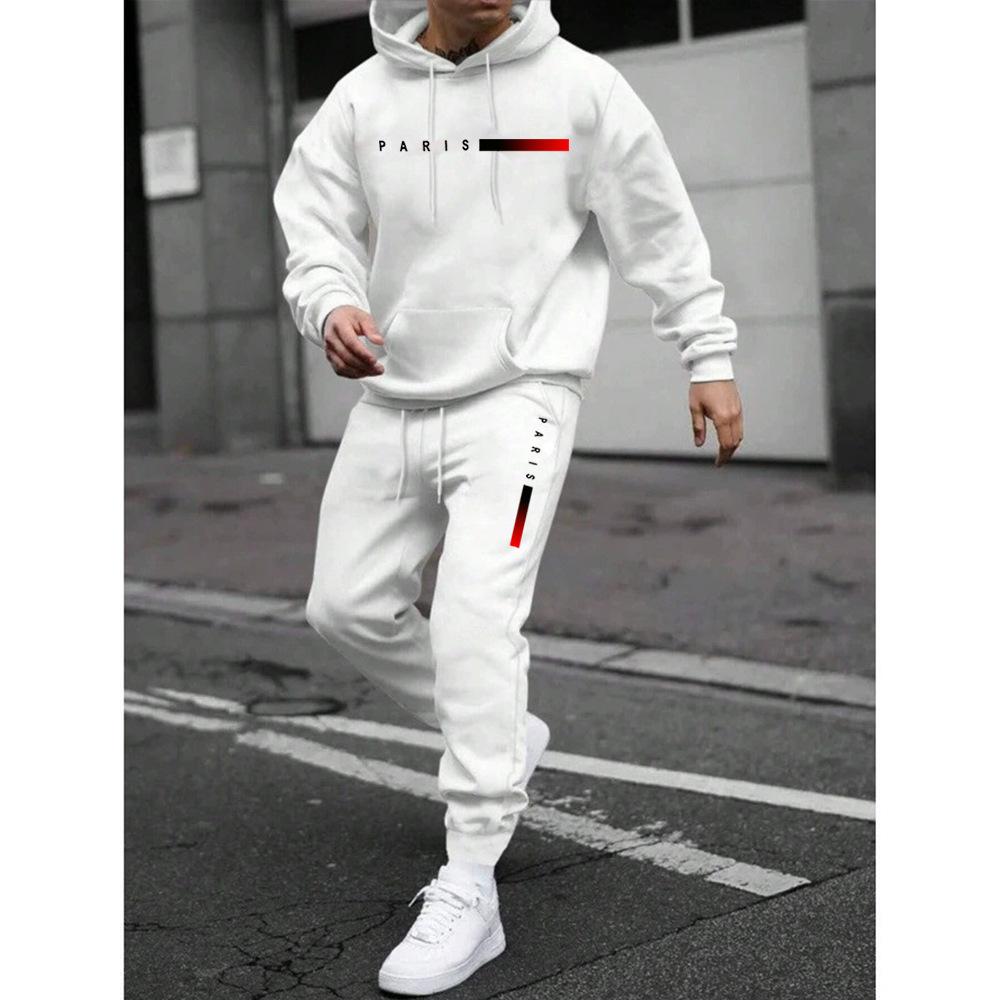 New Men's Pullover Hooded Sweater Printed Logo Letter Loose Sweater Jacket Long Sleeve Trousers Cover