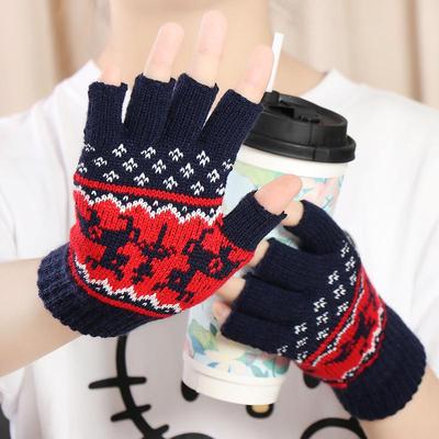 Damen Halbfinger Wollhandschuhe - Rentierdesign für Herbst/Winter, Ideal für Büro, Schreiben oder Weihnachtsfeiern
