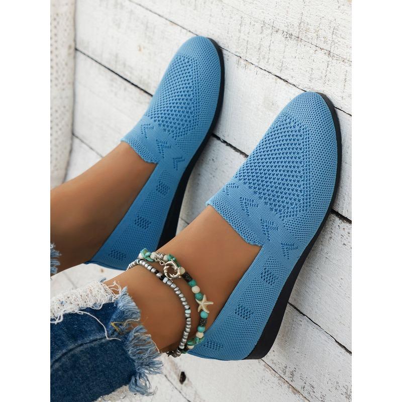 Large Size Single Shoes Women's Autumn New Fly-woven Mesh Surface Shallow Mouth One Pedal Lazy Flat Bottom Casual Women's Shoes