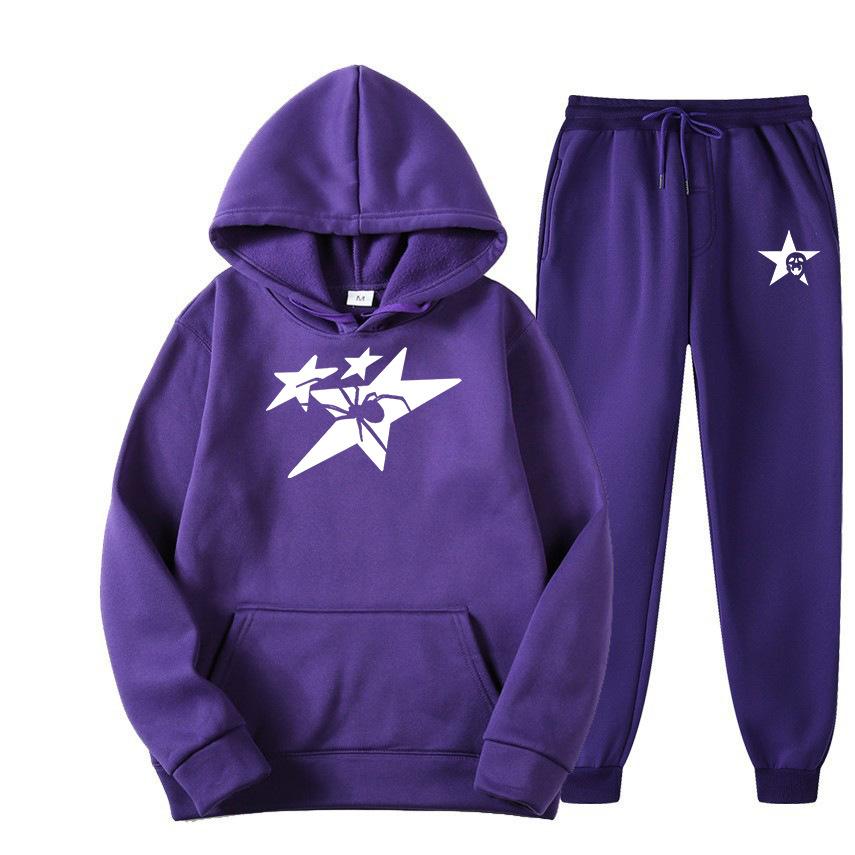 Direct supply Printed hooded sweater sweatpants set Loose casual men's sweater set Manufacturers have a large number of spot