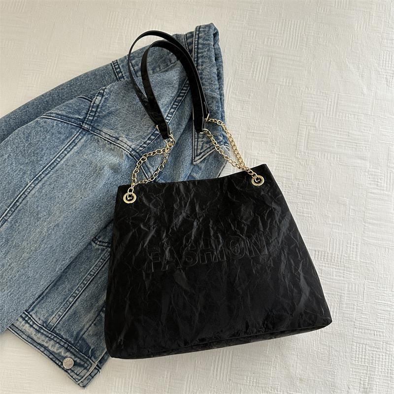 

Chic And Modern Pu Tote Bag With Unique Stitched Design For Casual Street Style Outfits чёрный