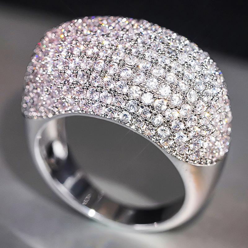 Huitan Sparkling Women Rings for Wedding Engagement Party Full Bling Bling Crystal Cubic Zirconia Luxury Trendy New Jewelry