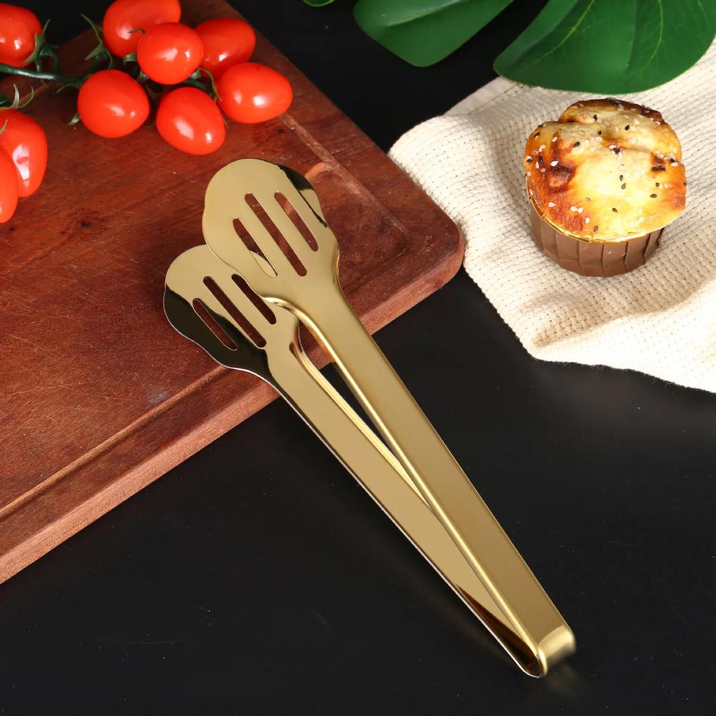 10-Styles Gold BBQ Food Tongs Stainless Steel Food Clip Cake Bread Grill Clamp Sugar Clip Ice Clip Utensils Kitchen Accessories