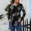 Women's Loose Fit Long Sleeve T-Shirt with Retro Halloween Print, Neck Pullover Top