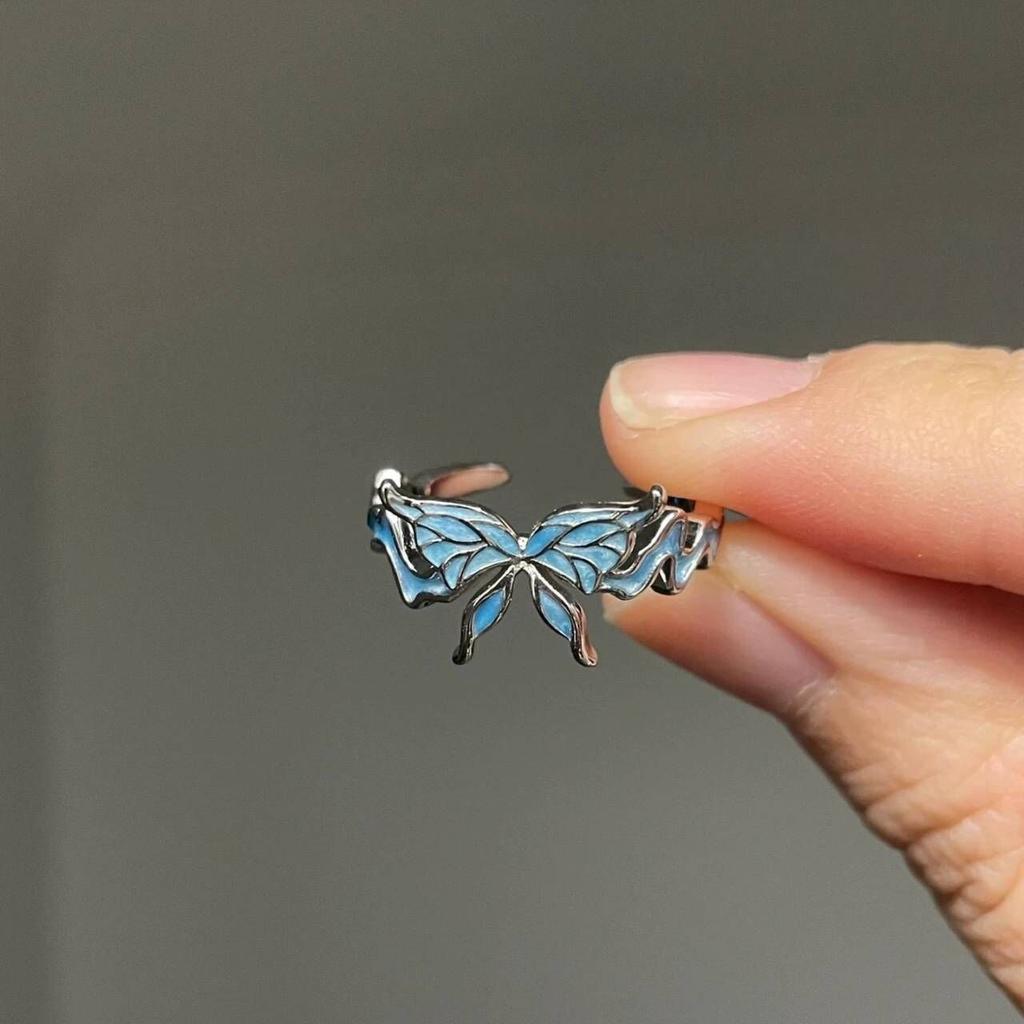 New Chinese Classical Fashion Sweet Cool Romantic Blue Butterfly Ring Female Niche Design Light Luxury Dream Butterfly Index Finger Ring