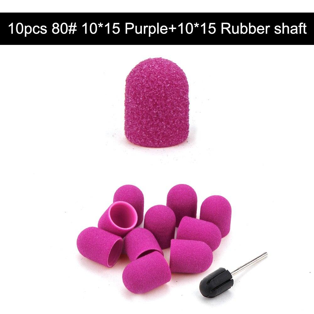 10Pcs 10*15/13*19 Purple Sanding Caps Nail Art Sanding Bands Block Caps Mandrel Gel Remover Foot Care Cuticle Drill Accessories