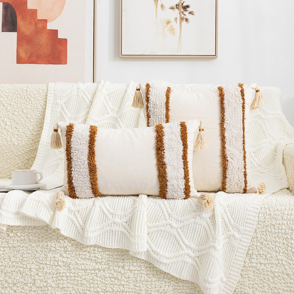Tufted Tassel Pillow Case Bohemian Home Living Room Sofa Bedroom Tassel Back Cushion Core-Free Premium Durable