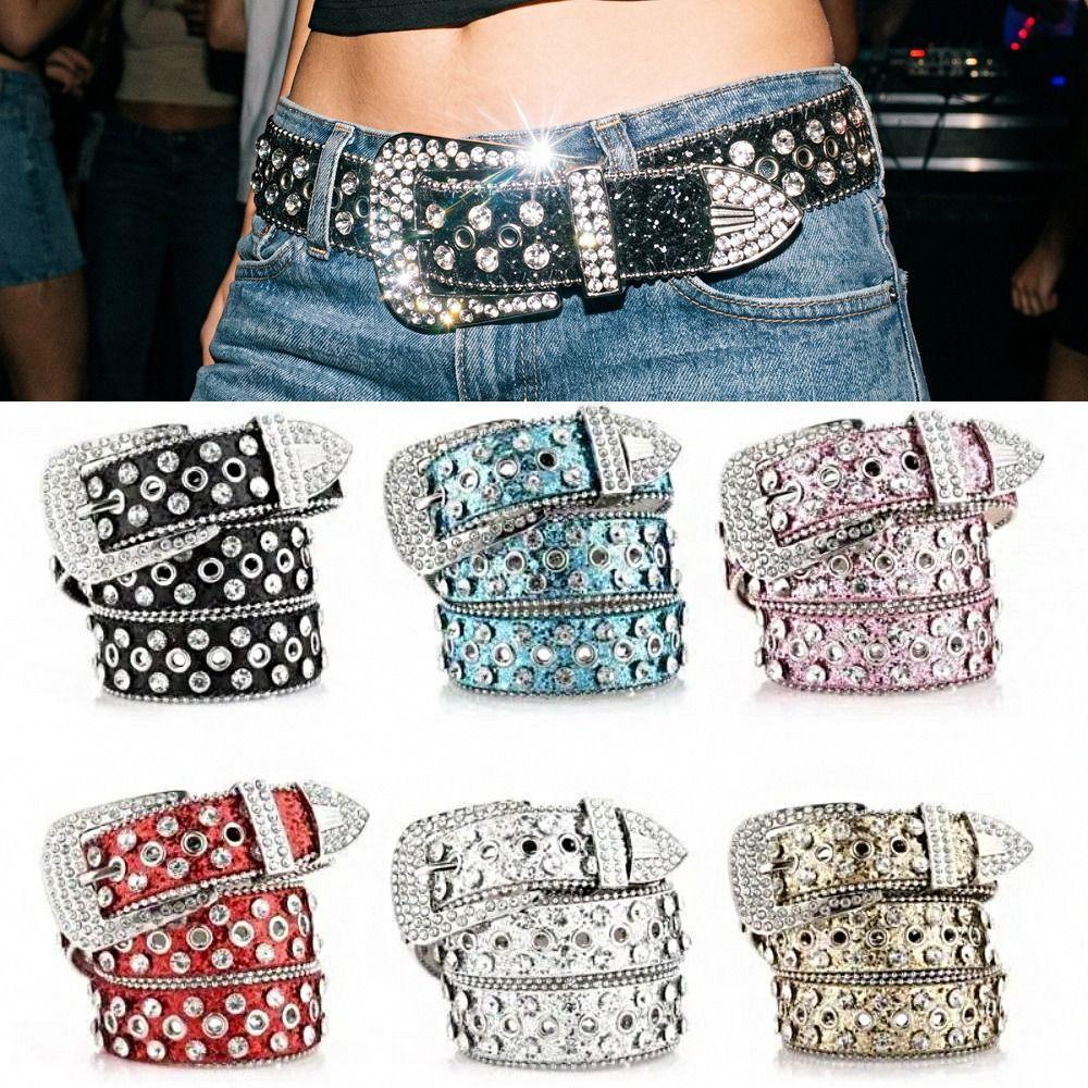 PU Leather Rivet Belt Y2K Women Waistband Retro Rhinestone Belts  Decorative Jeans