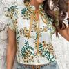European and American Spring and Summer Flower Print Lace Up Short Sleeved Shirt Casual Shirt Fashionable Women's Clothing