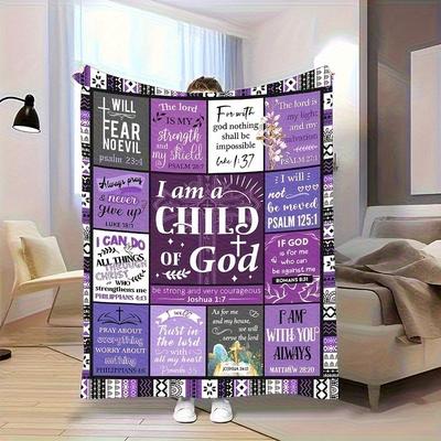 Christian Scripture Patchwork Fleece Blanket "I Am a Child of God" Religious Throw Blanket Cozy for Spiritual Home Decor & Gift