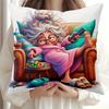 1Pc Funny Lazy Grandma Print Throw Pillow Cover,Suitable For Sofa,Bedroom,Living Room,A Humorous Gift For Best Friends