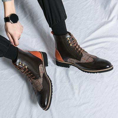 FashionMens Classic Ankle Boots Handmade Genuine Leather High Top Dress Shoes Casual Business Retro Lace-up Motorcycle Boots for Men