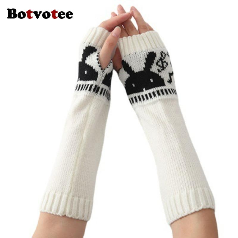Botvotee Rabbit Sleeves for Women Y2k Accessories Arm Warmers Free Shipping Knitted Winter Warm Fingerless Gloves Cute Fashion