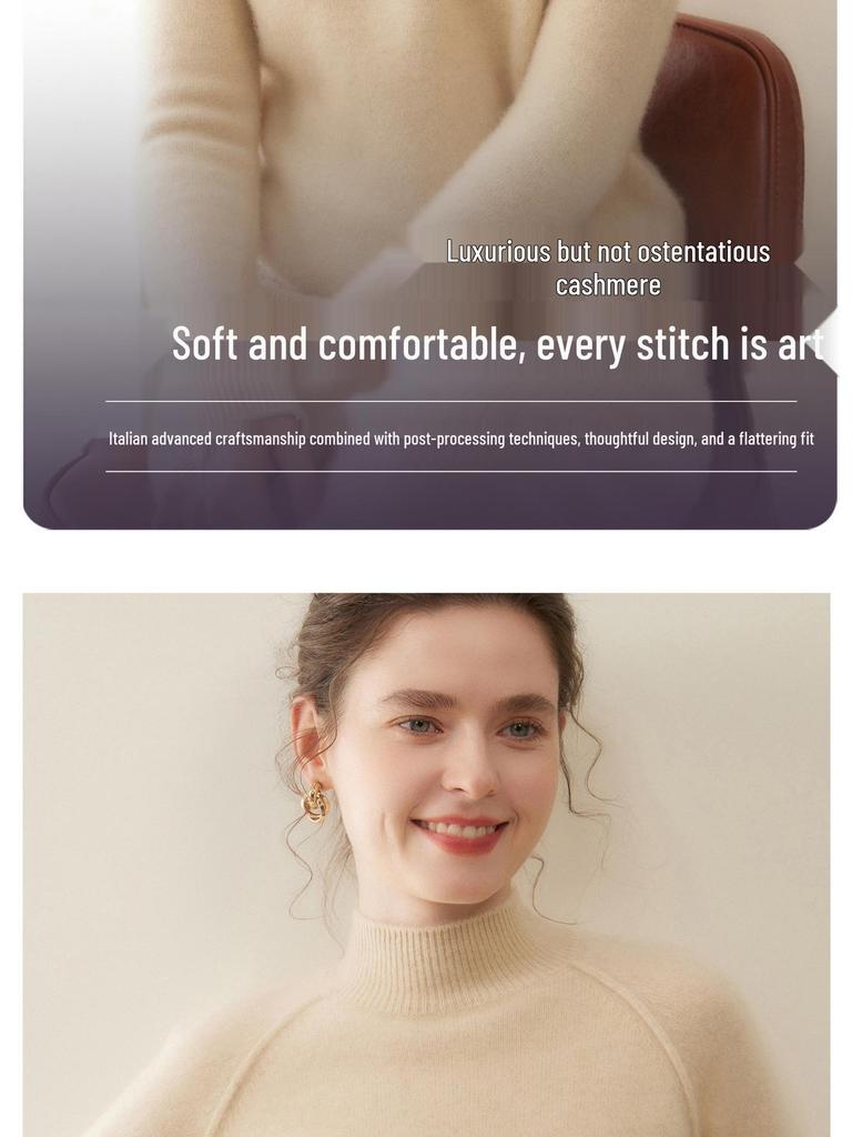 Women's Cashmere Knit Drop Shoulder Sweater - Half-High Collar, Long Sleeve, Warm & Versatile Inner Wear