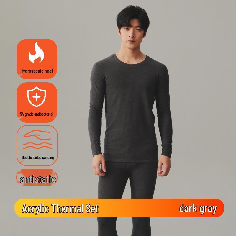 

Комплект мужского термобелья: Акриловый свитер с круглым вырезом, утолщенный, с начесом, антибактериальный, теплогенерирующий, облегающий базовый слой для осени/зимы. Extra Large