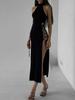 Goth Dark Cosplay High Split Sexy Bandage Women Dresses Gothic Halter Slim Midi Dress Black Grunge Style Alt Partywear