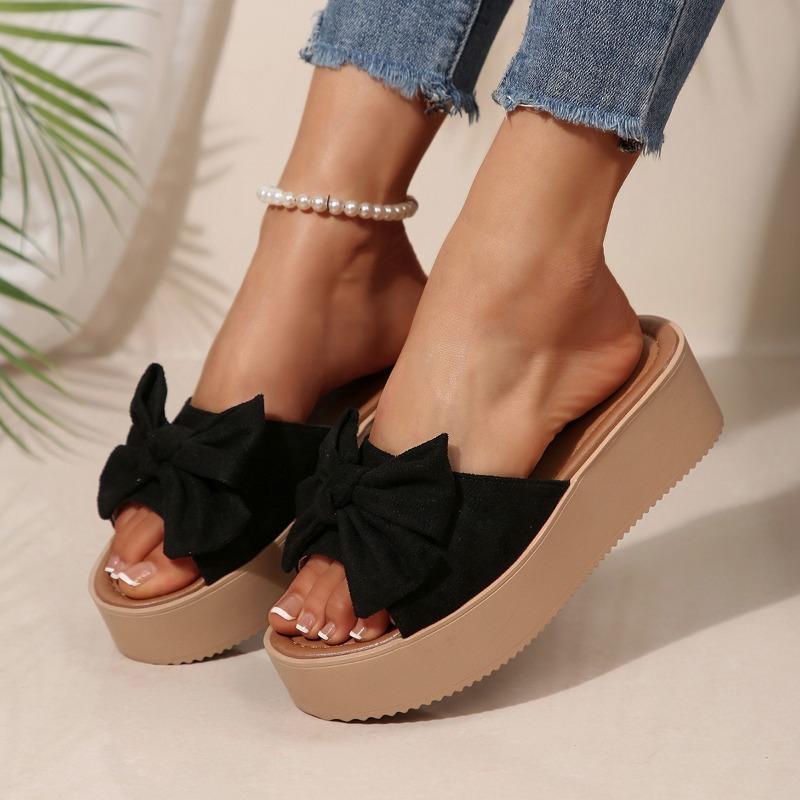 Mode 2025 Het Rea Damer Skor Öppen Tå Damtofflor Mode Utomhus Dagligen Rosett Sommar Nya Plus Storlek Plattforms Tofflor