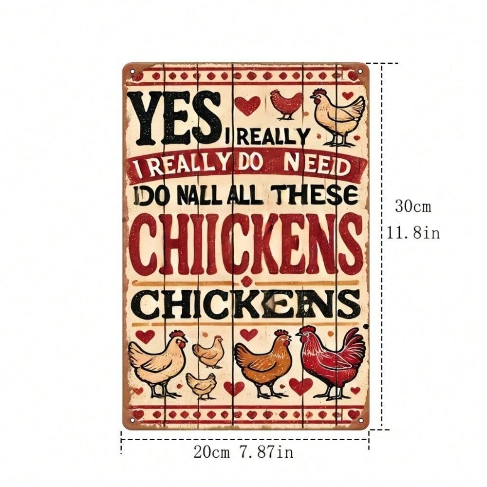 Metal Wall Poster with Chicken Quote, Vintage for Home Garage