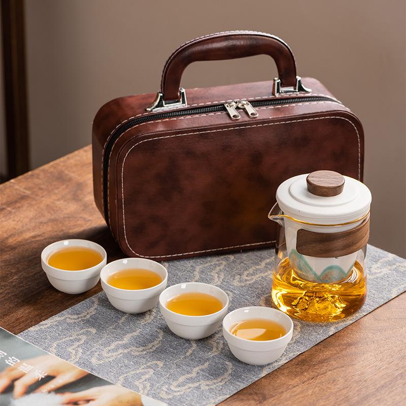 Hand-painted distant mountain travel tea set, high-end outdoor portable Kung Fu tea set, tea cup light luxury gift box set, commemorative gift.