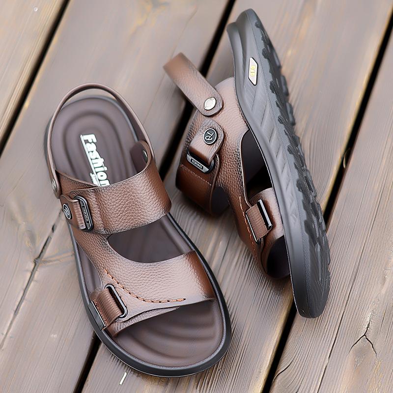 Sandalen Herren 2025 Sommer neue Rindsleder atmungsaktiv Außenschuhe rutschfest Strandschuhe lässig coole Hausschuhe Tide 2025