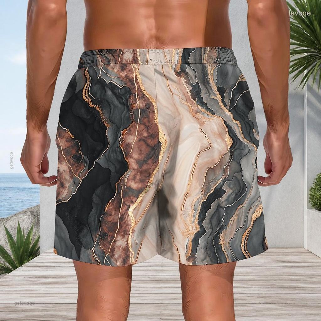Men Plus Size Tie Dye Vertical Stripe Beach Shorts Quick Dry Casual Swim Trunks With Pockets For Summer Swimming Surfing