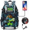 Plants vs Zombies USB-Kopfhörer Rucksack für Teenager Schüler Freizeit Reise Tagesrucksack Große Kapazität Laptop Tasche