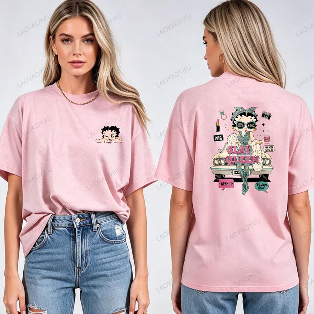 Classic Old School Betty Boop Graphic Tee Adults Soft Cotton Short Sleeve Bohemian Fashion Retro Animation Casual Streetwear