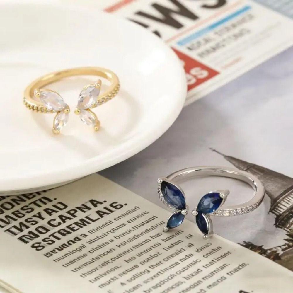Exquisite Zircon Butterfly Ring Light Luxury Finger Jewelry Light Luxury Crystal Ring Daily