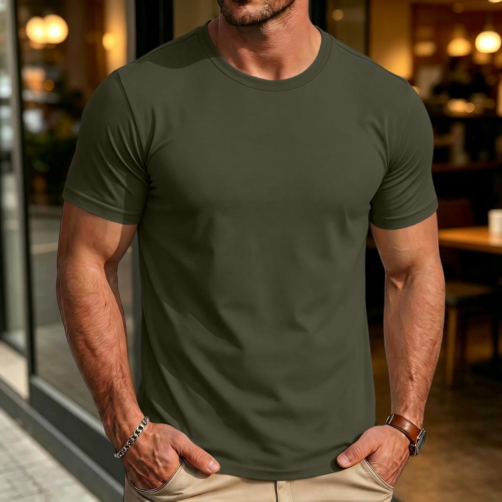 Men's Fashion Cotton Neck Short Sleeve T-Shirt for Everyday Casual Wear