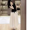 Elegant Ladies Round Neck Sleeveless Long Dress Chic Design Patchwork Color Formal Occasion Women Summer Dress