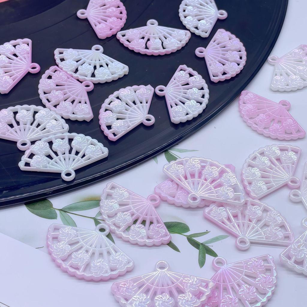 Gradient Hollow Mini Fan Hair Clip with Chinese Knot Pendant for DIY Phone Chain Accessories