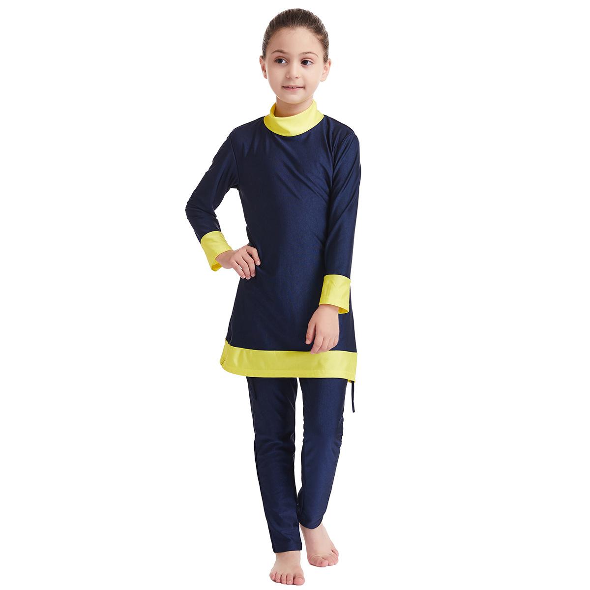

Купальник для девочек, 3 шт., детский купальник с длинными рукавами, мусульманский исламский купальный костюм, комплекты 150cm темно-синий