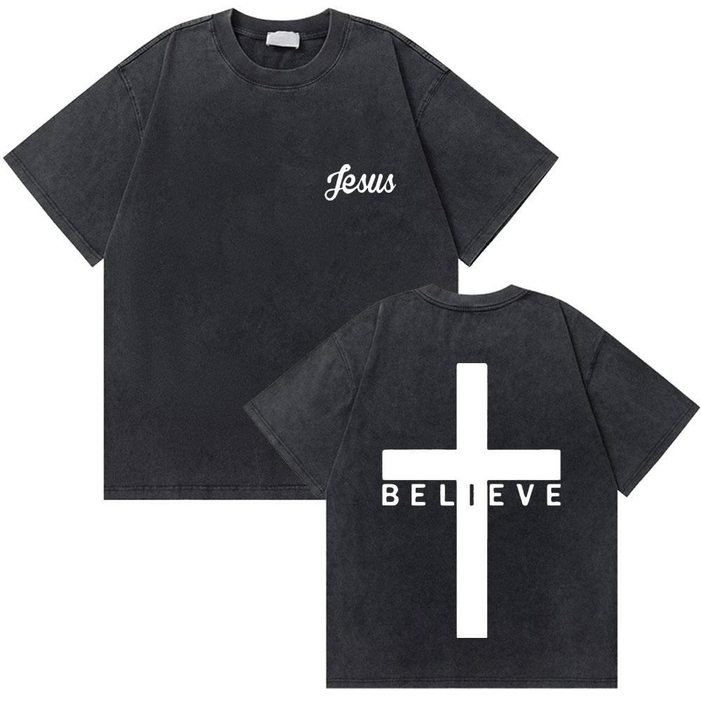 Gewaschenes Vintage Christian Jesus Grafik T-Shirt für Herren Hohe Qualität Baumwolle T-Shirts Herren Hip Hop Gothic Oversized T-Shirt Streetwear