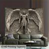 2D Grey Archangel Statue Tapestry Aesthetic Room Background Decor