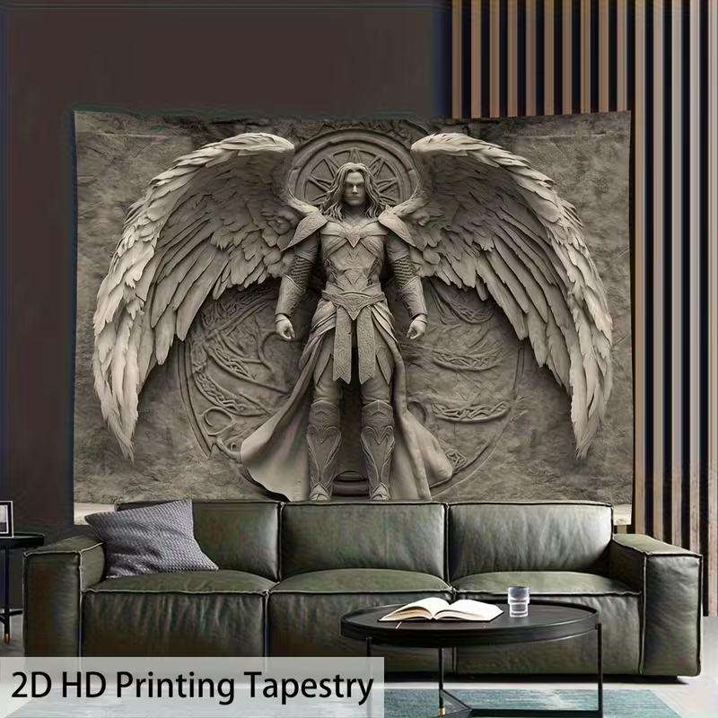 2D Grey Archangel Statue Tapestry Aesthetic Room Background Decor
