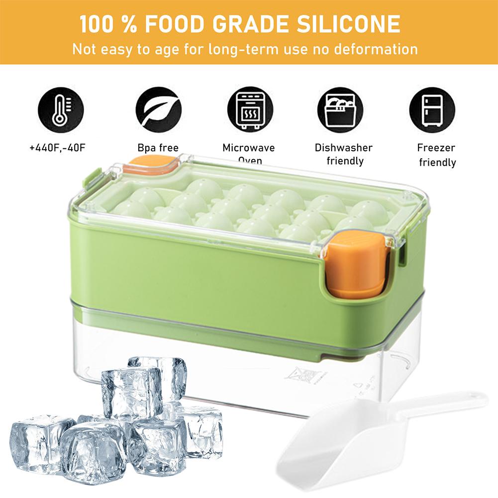 Ice Cube Maker with Lid and Ice Shovel Creative Ice Cube Molds Storage Box Pressing Ice Cube Molds for Party Bar Kitchen Freezer
