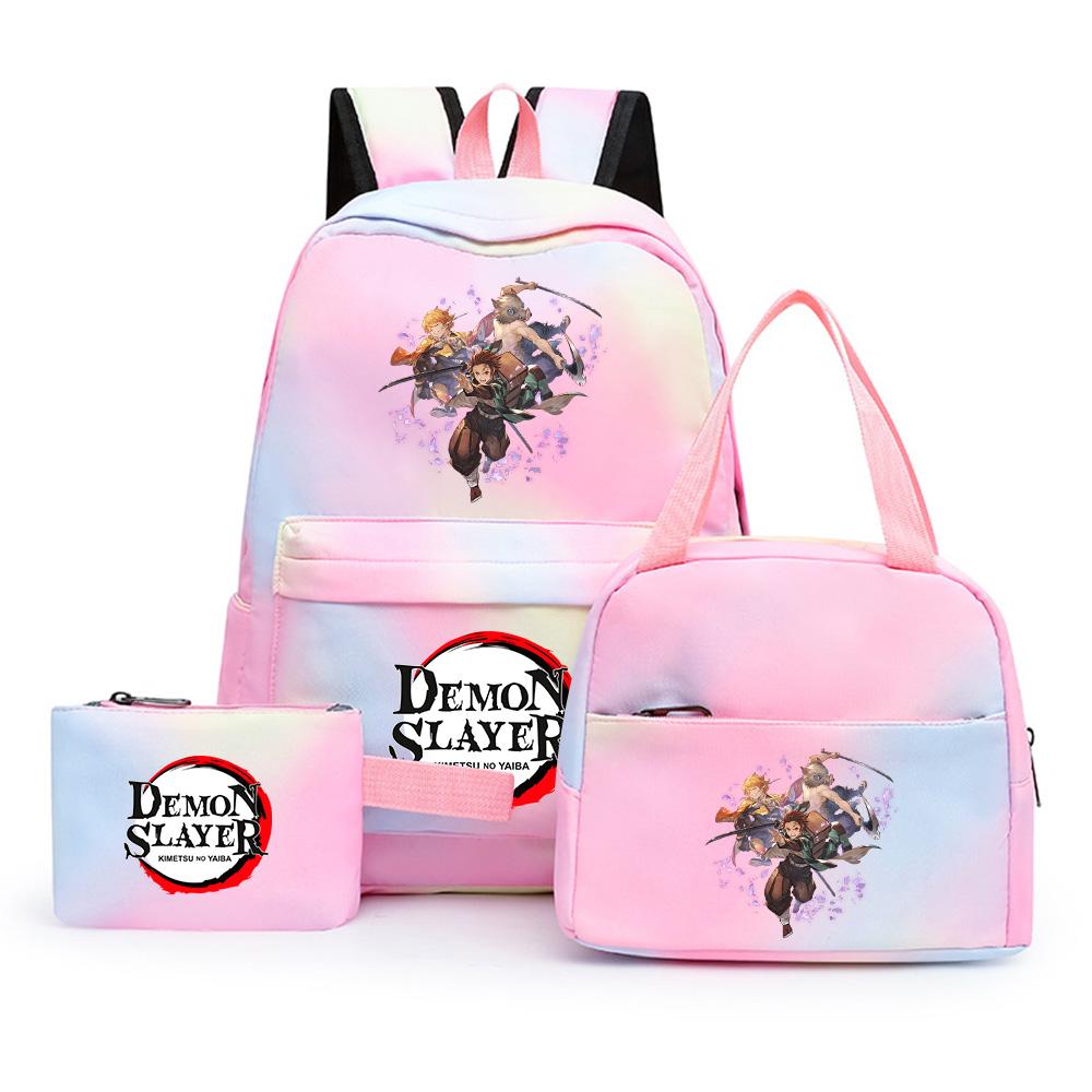 3Pcs/set Anime Demon Slayer Printed Backpack with Shoulder Bag Pengcil Case for Teenager Large Capacity Waterproof Bookbag Back To School Gift