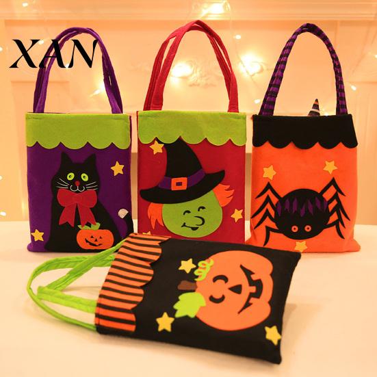 Festive Snack Storage Bags Halloween Candy Bags, Non-Woven Trick or Treat Tote with Handles, Decorative Accessory Cute Black Cat Pumpkin Print Goodie