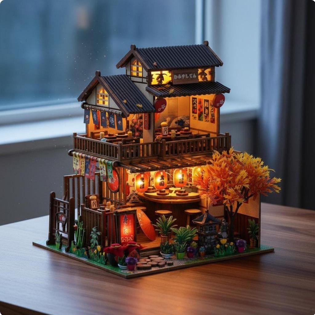 DIY Japanese Sushi Shop Kit Creative Gift Wooden Restaurant Model Realistic Design